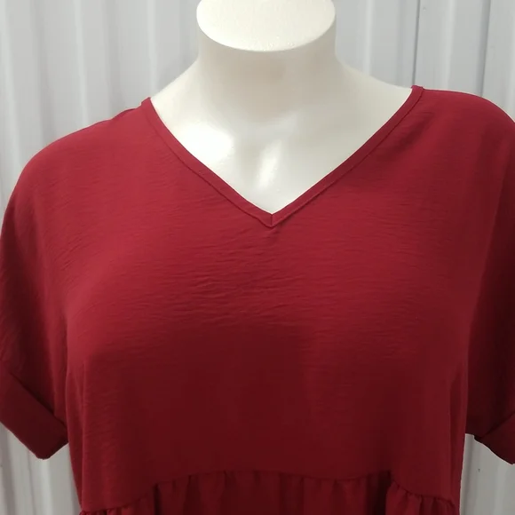 Brick Red Entro Vneck Tunic Peplum top - Picture 3 of 6